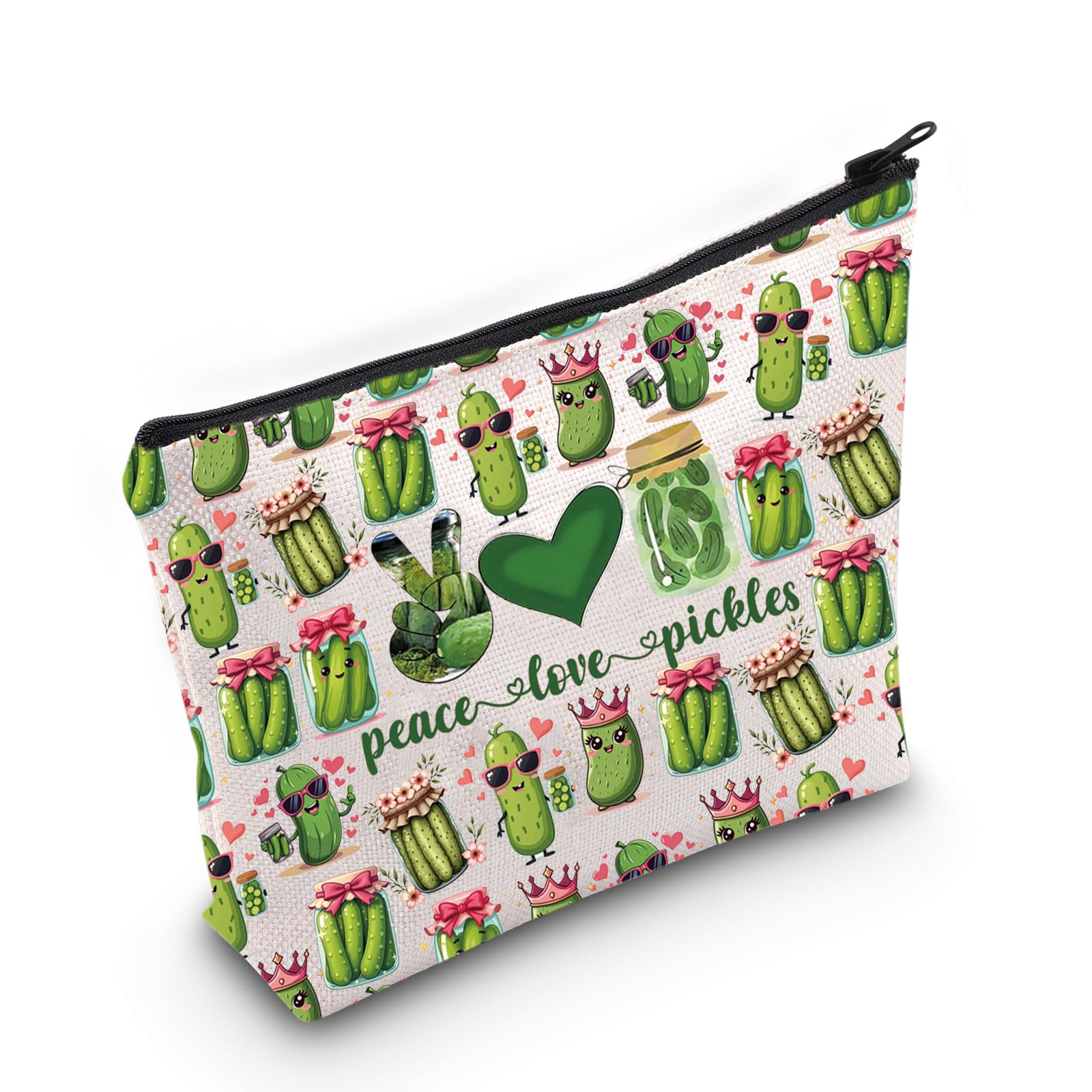 WZMPA Pickle Lover Cosmetic Makeup Bag Pickle Party Gift Peace Love Pickles Makeup Zipper Pouch Bag Pickle Merchandise (Peace Pickles F)