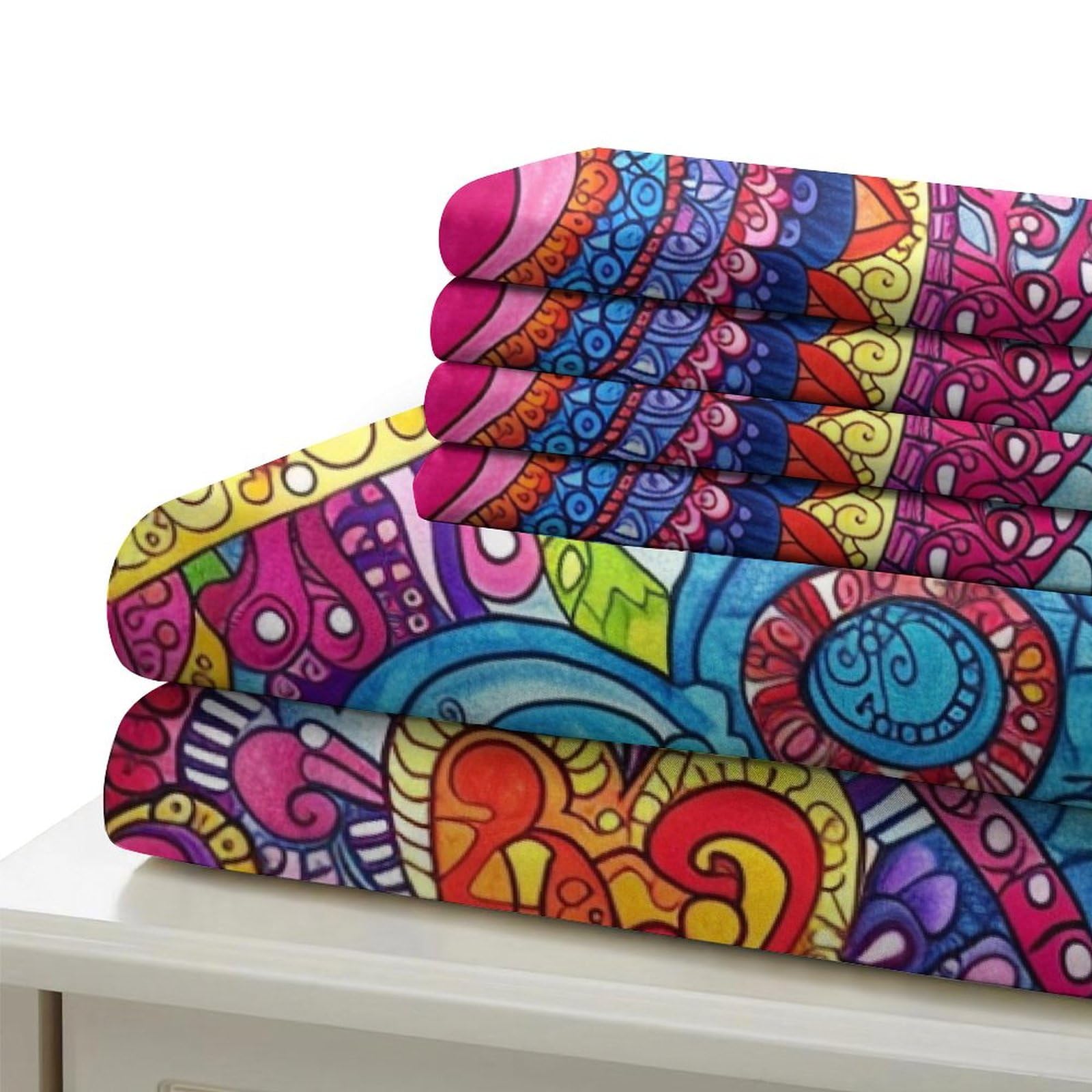 Copripiumino Matrimoniale 3D Mandala Colorato - Set Biancheria Da Letto In Microfibra Con Cerniera, Federe Incluse, Morbido E Traspirante Per Ragazzi E Ragazze, 200x200 Cm