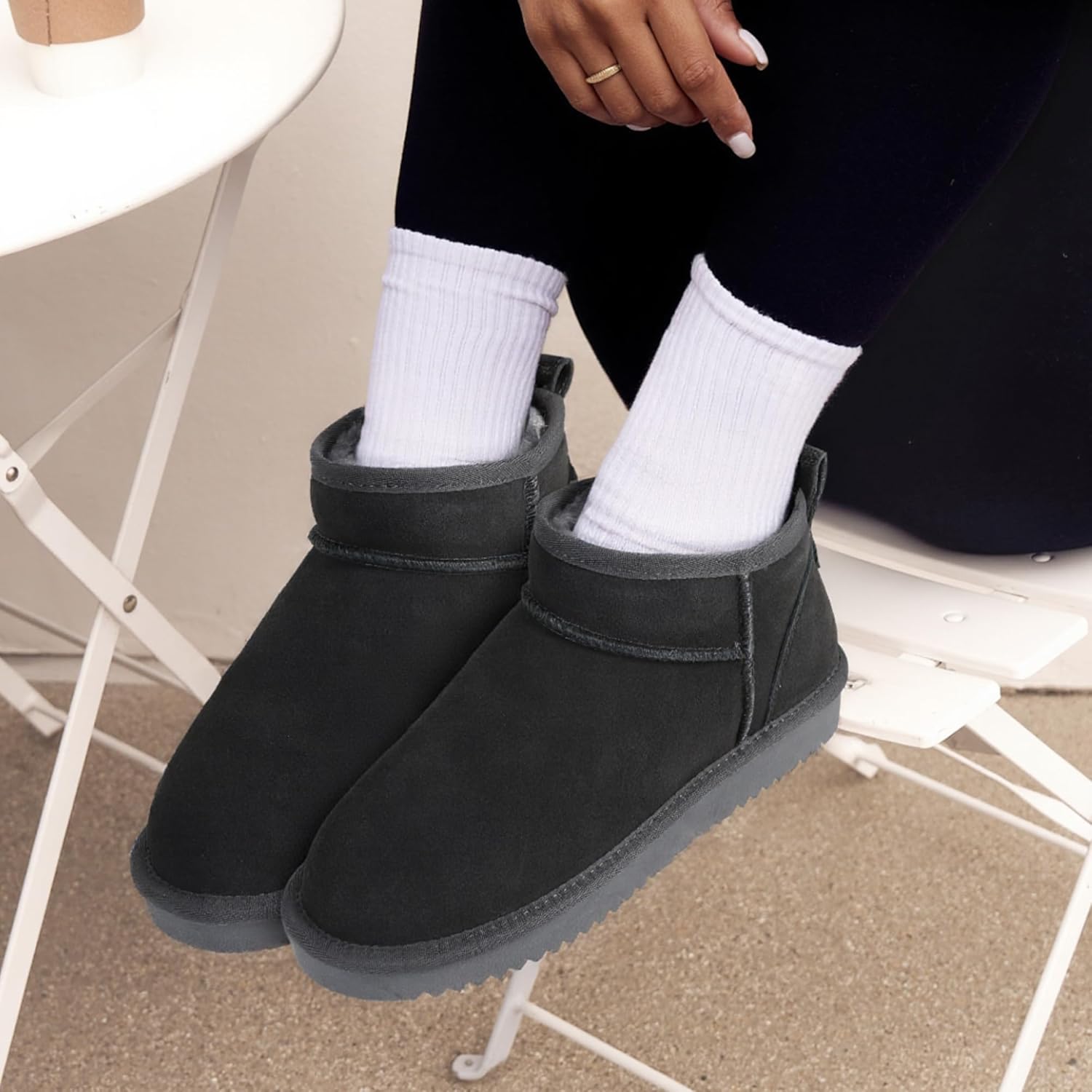 DREAM PAIRS Ankle Winter Mini Boots for Women Genuine Suede Faux Fur Lining Water Resistant Warm Snow Boots Slip On Memory Foam Comfort Booties FuzzyClassic - Image 9