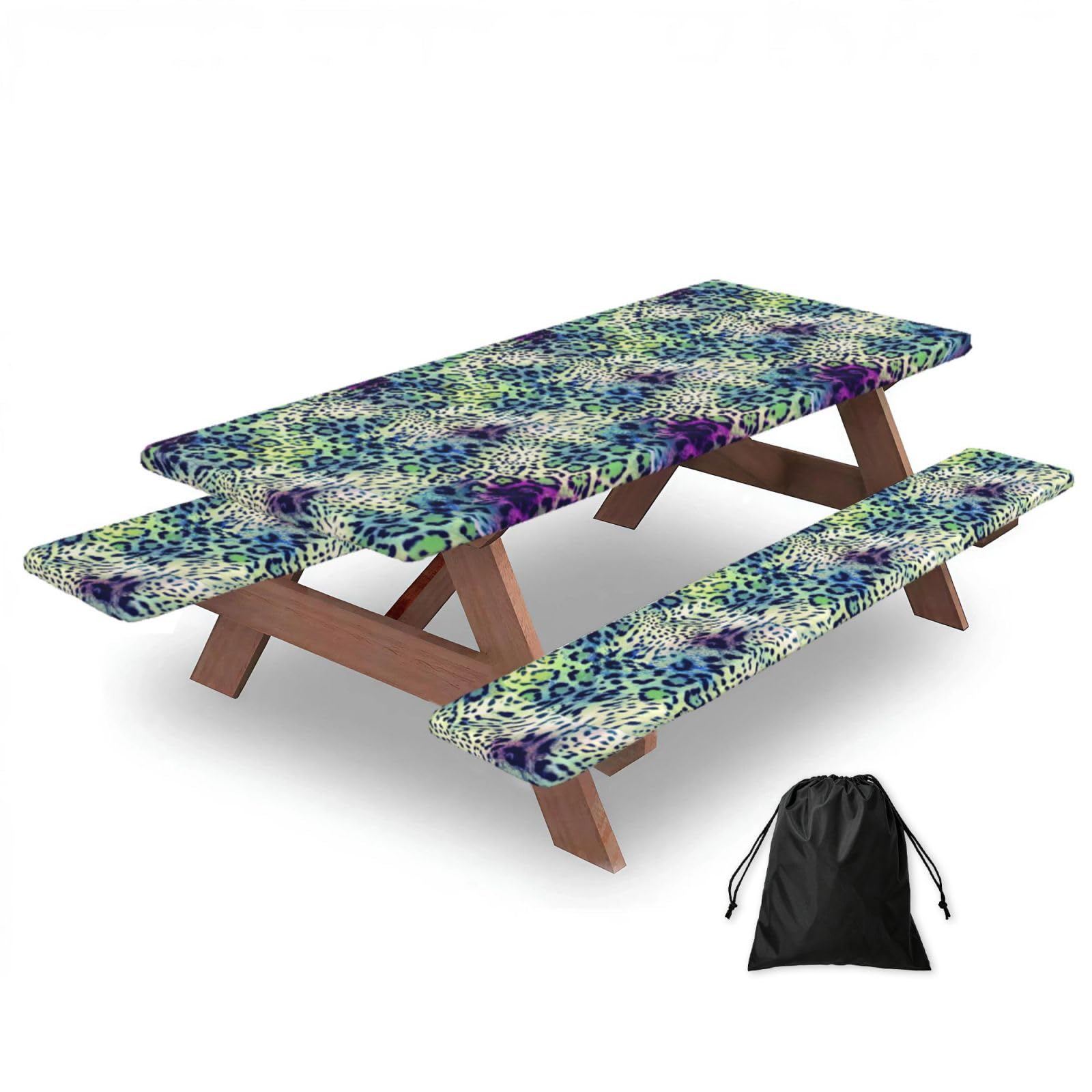 Yqxwjl Black Green Leopard Print Camping Essentials Waterproof Camping Table And Bench Cover With Drawstring Bag 183 Cm