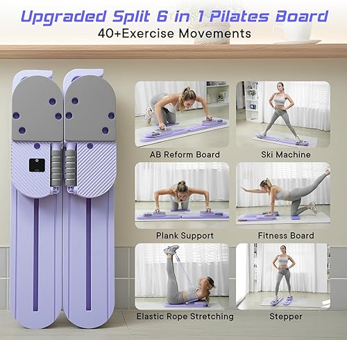 Miniatura 3 de Tabla de pilates dividida mejorada, juego de reformador de pilates 6 en 1, tabla de fitness abdominal multifuncional para equipo de entrenamiento en