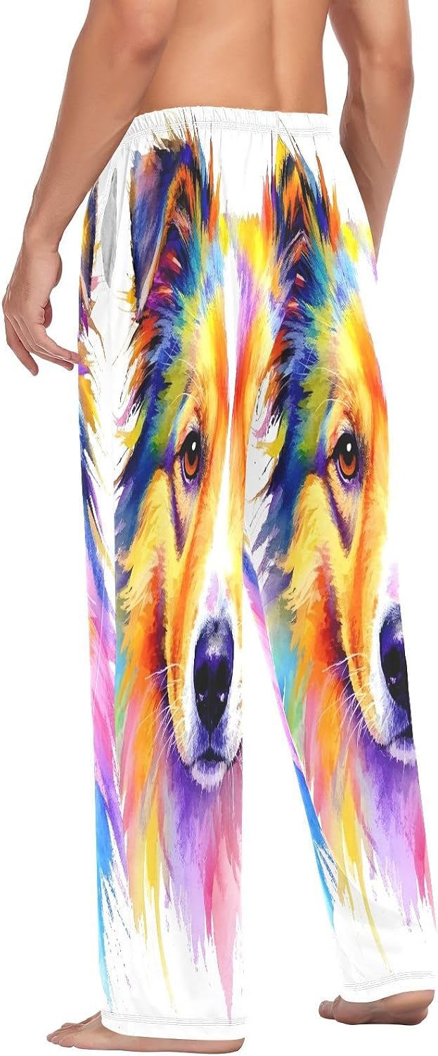 ALAZA Colorful Watercolor Dog Portrait Men's Pajama Pants Men Cotton Pajama Bottoms with Pockets, S
