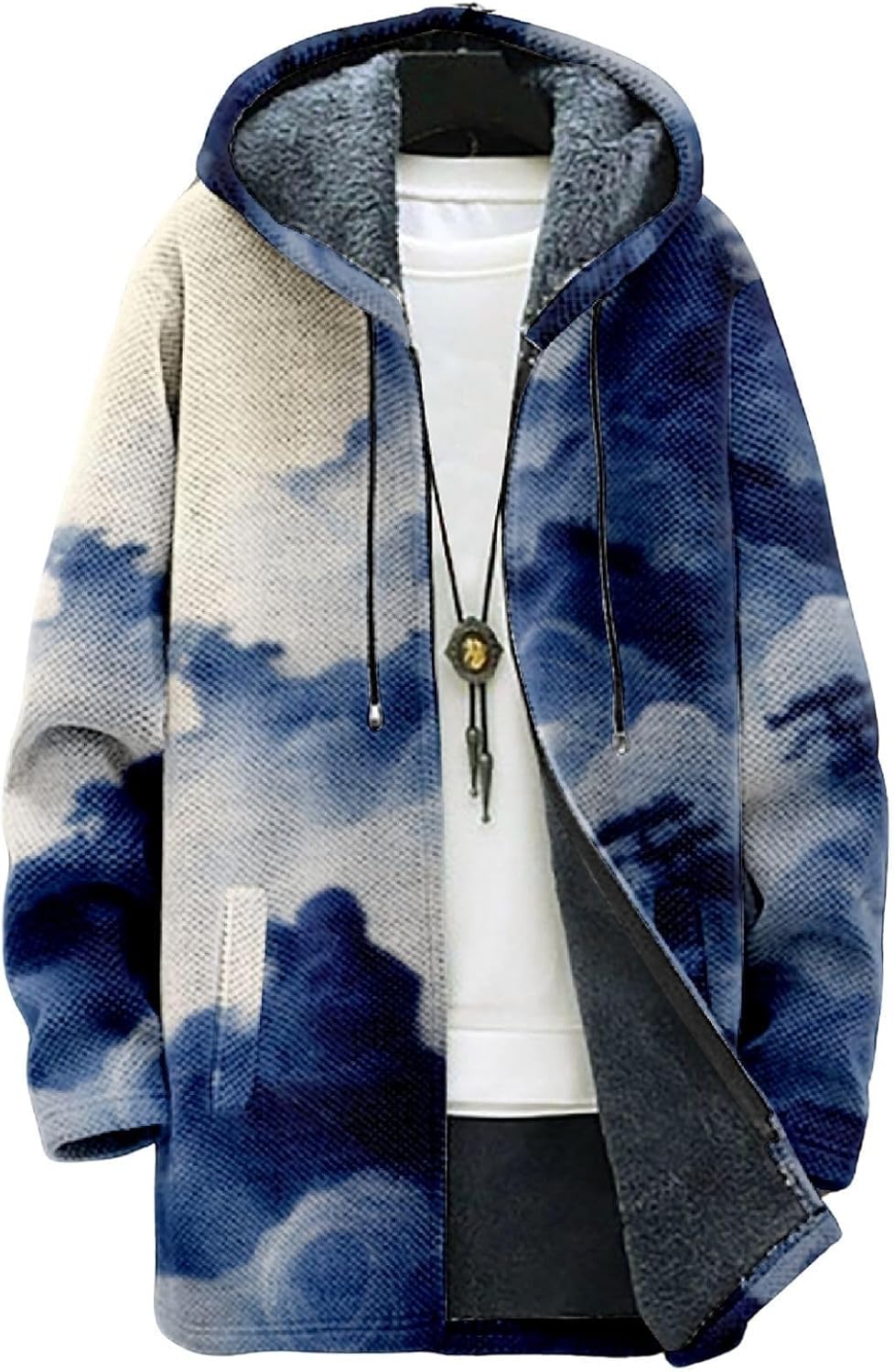 2025 Men's Ethnic Pattern Hooded Jacket Long Cardigan Hoodies Full Zip Vintage Knit...