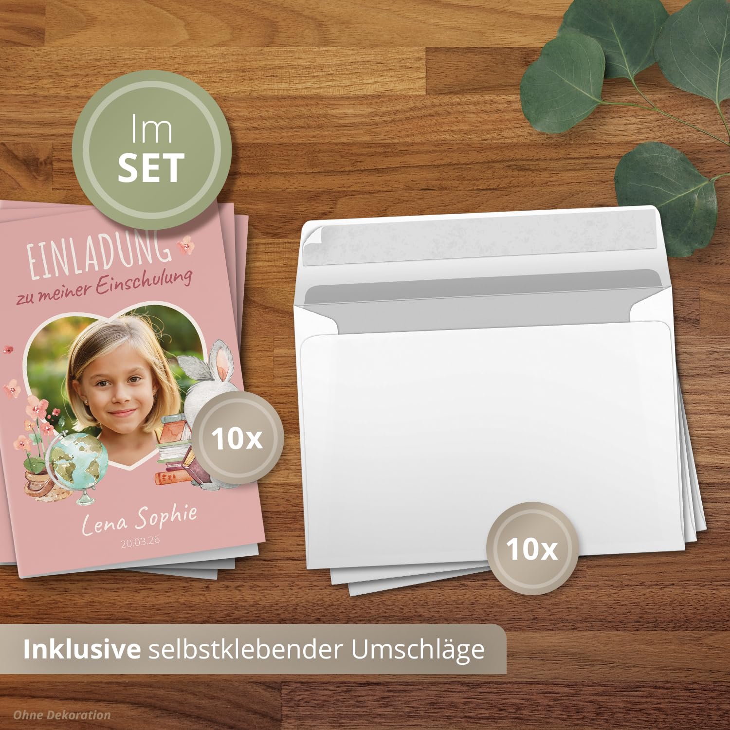 Gleemix Einschulung Einladungen Mädchen | 10 Stück Rosa Zuckertüten-Karten | Personalisierbar