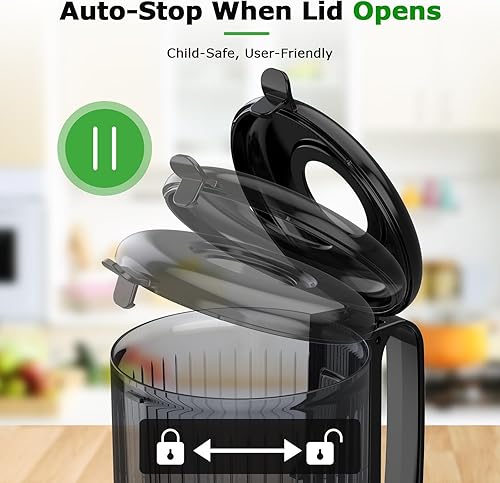 Miniatura 6 de OMMO Máquinas de exprimidor de prensa en frío canal de alimentación de 5.1 "para frutas y verduras enteras, exprimidor lento de 300 W sin BPA para