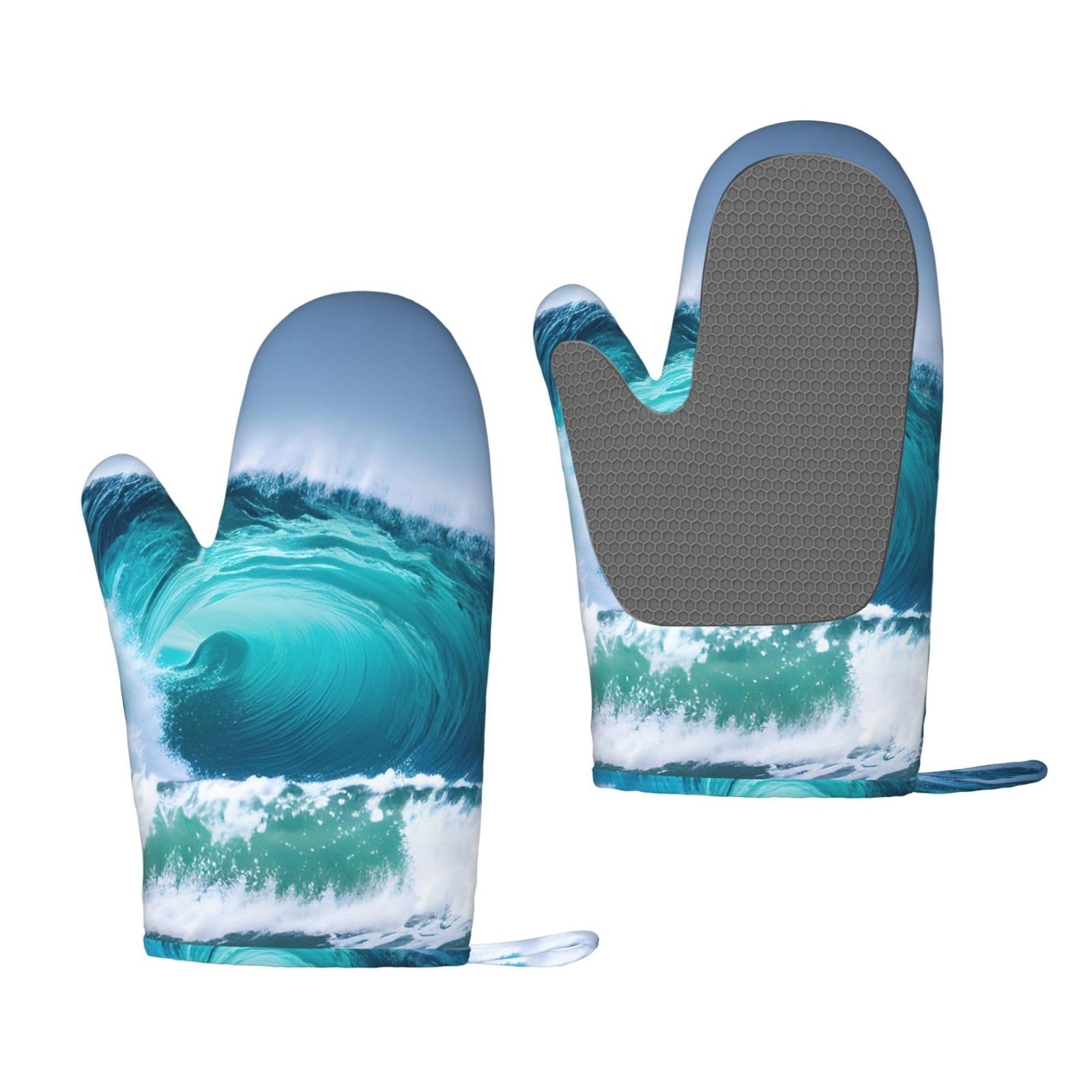 Ocean Wave Print Oven Mitt Non-Slip Heat-Insulating Silicone Ovens Mitts Kitchen