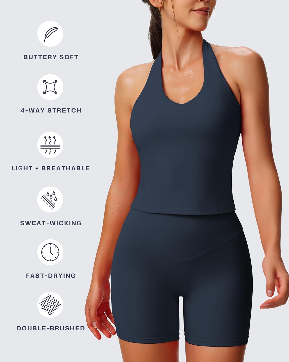 Aoxjox Women's Sleeveless Hailey Halter Tank Tops Workout Athletics Gym Yoga Curve Longline Crop Top - Image 4