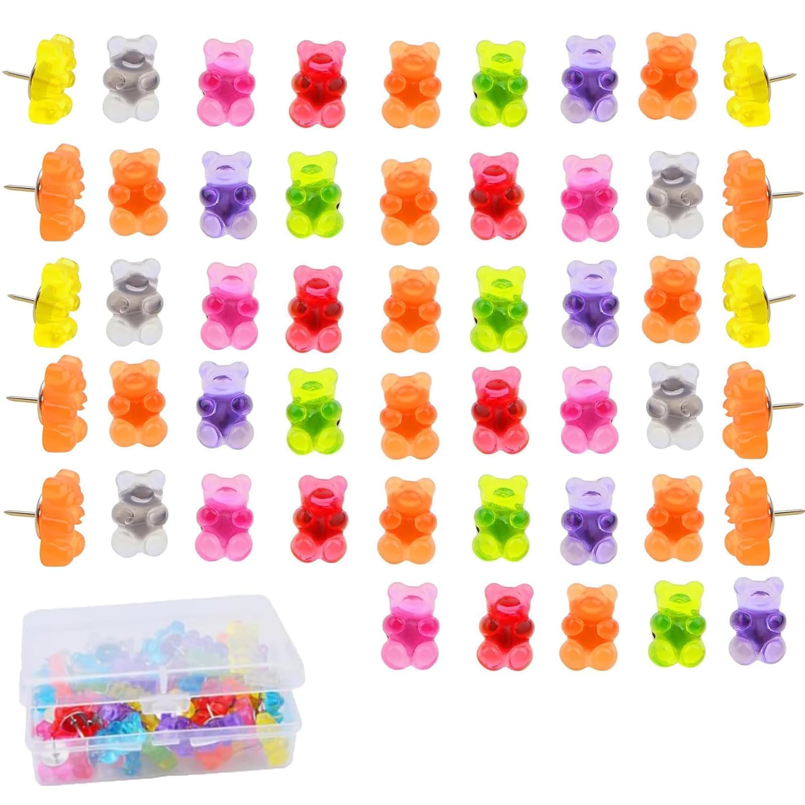 50PCS Bear Cute Push Pins for Pinboard, Pin Board Pins, Cork Board Pinset Random Color, Fun Bear Designs Pin Drawing PINS Suitable for Cork Board Bulletin Board Walls Maps Home Office