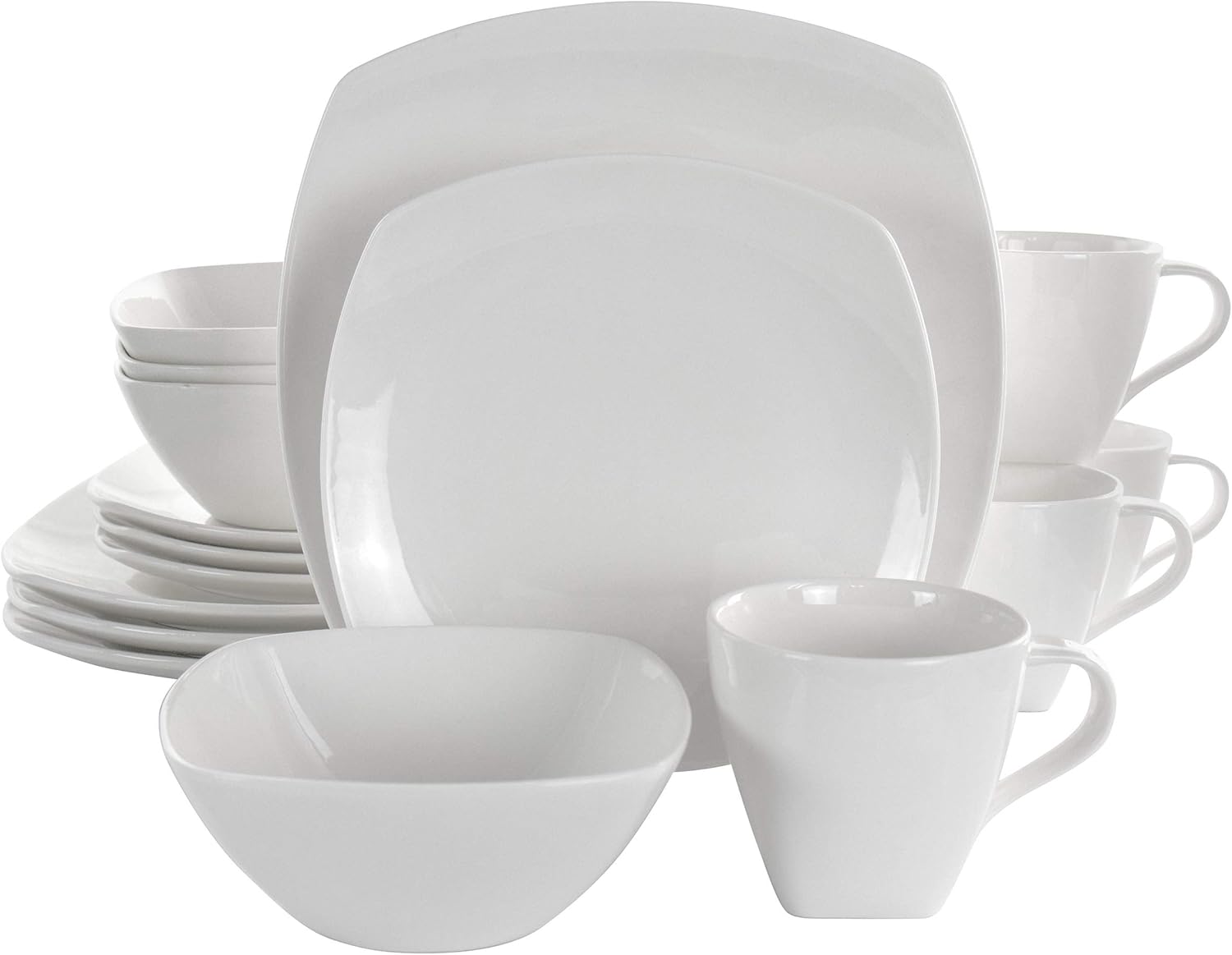 Elama Cara 16 Piece Round Porcelain Dinnerware Set in White