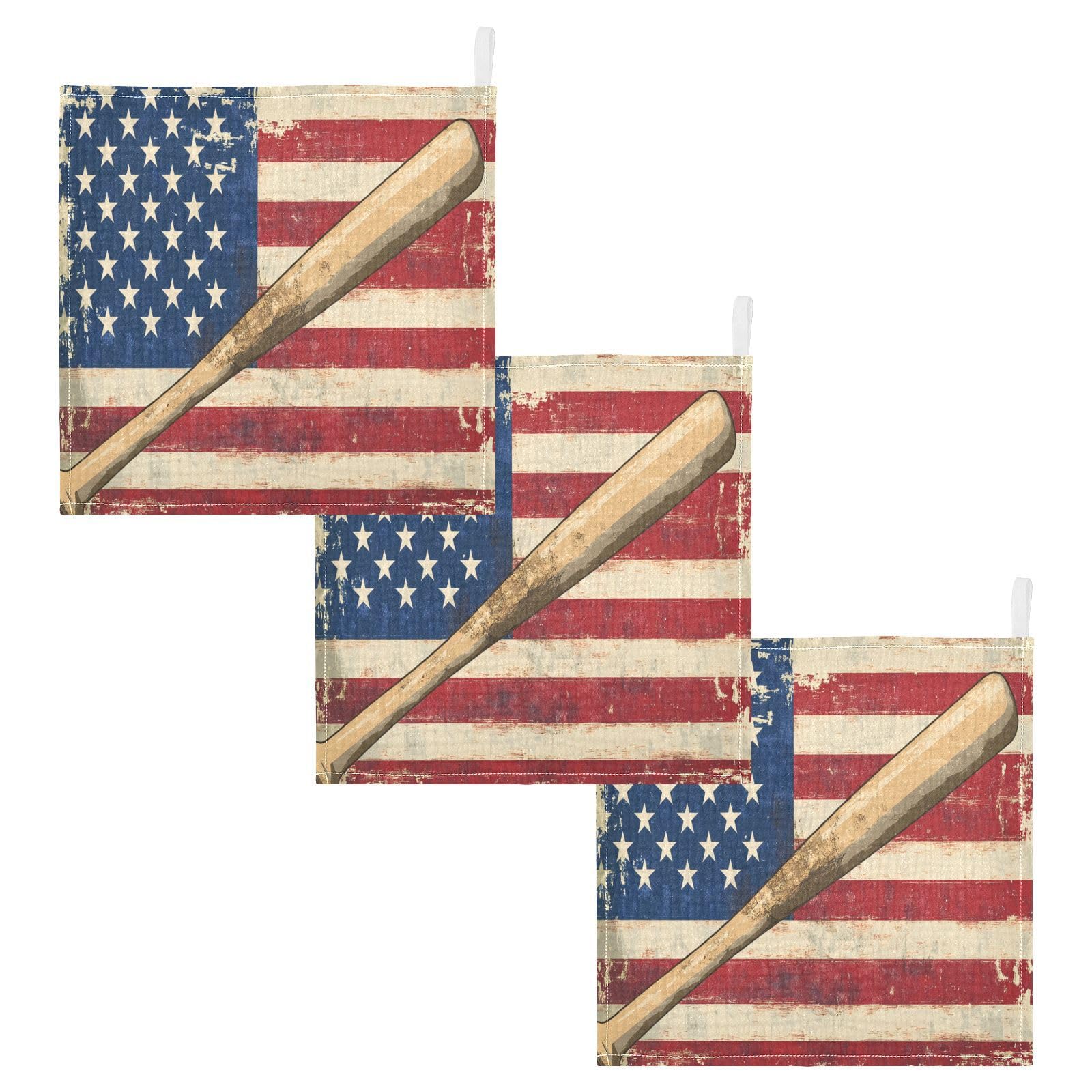 Nander Retro American Flag and Baseball Baby Muslin Washcloths 3PCS- Soft Face Cloths for Newborn Absorbent Bath Wash