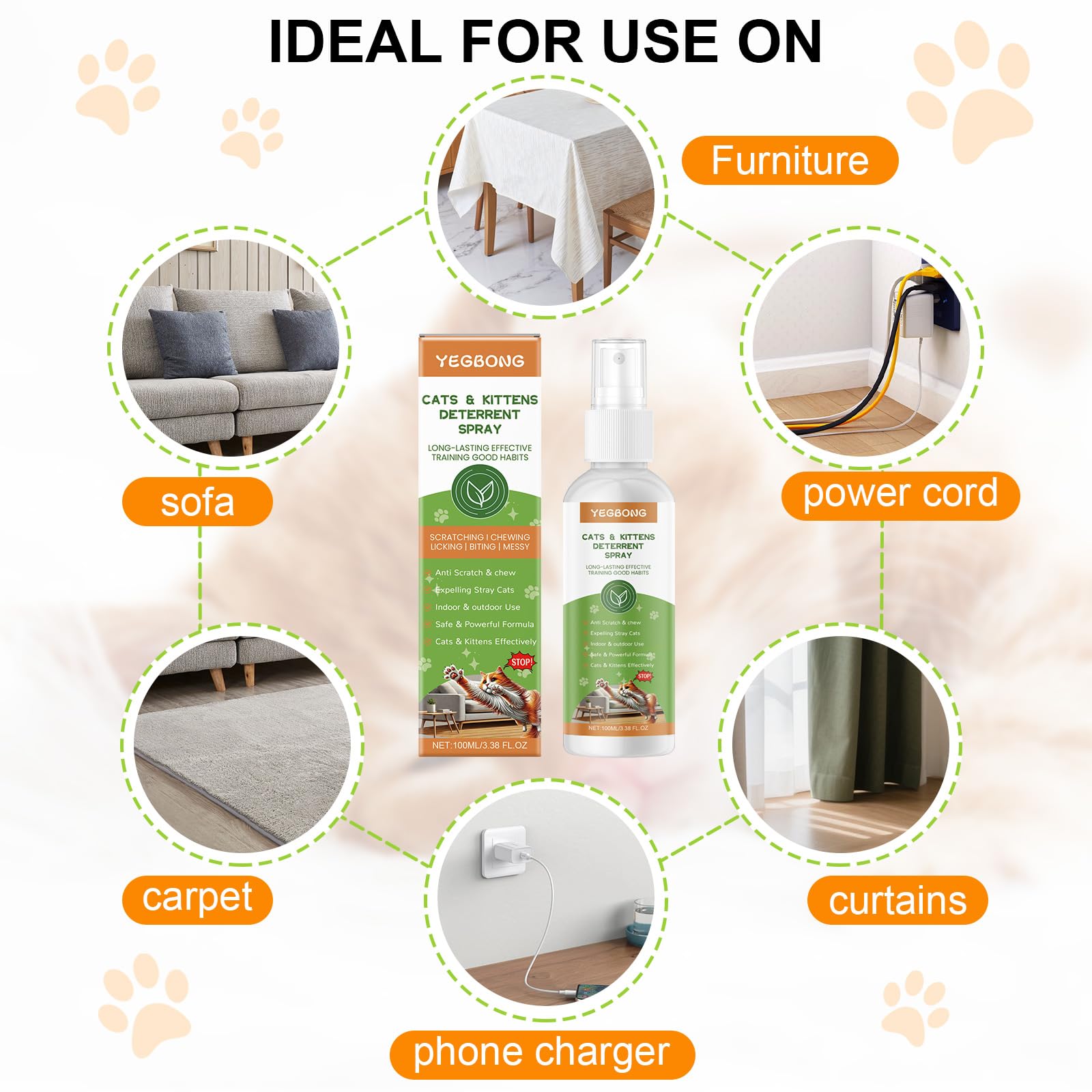 Spray Repellente per Gatti 100 ml, Deterrente Anti Graffi per Interni ed Esterni, Protegge Mobili, Divani, Tappeti e Pavimenti, Spray Educativo per Correzione Comportamento Gatti