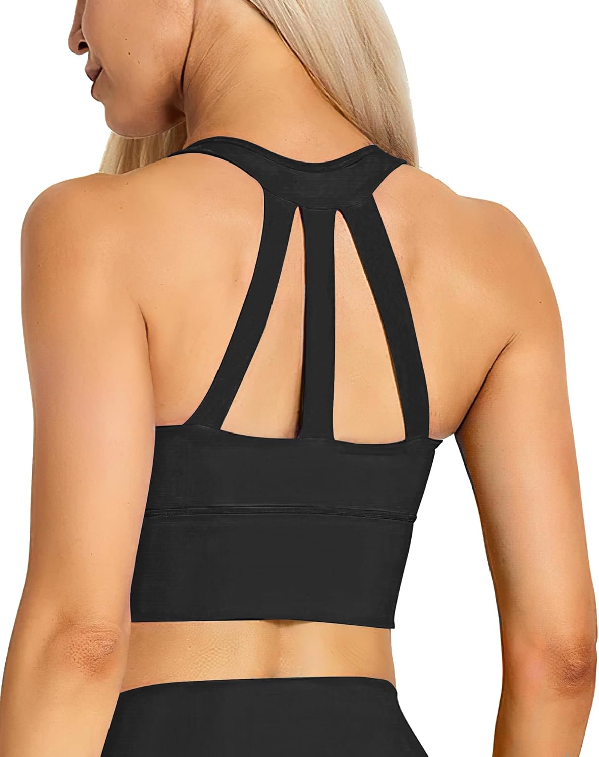 XUNYU Longline Sports Bra for Women Open Back Workout Tops Padded Yoga Tank Wide Strap Halter Crop Top Build in Bra Gym