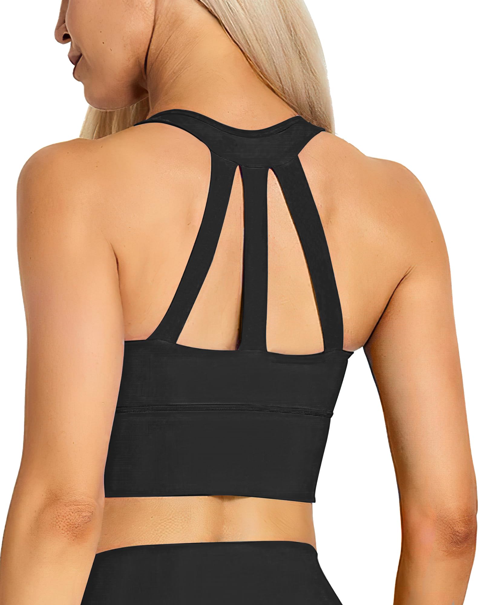 XUNYU Longline Sports Bra for Women Open Back Workout Tops Padded Yoga Tank Wide Strap Halter Crop Top Build in Bra Gym