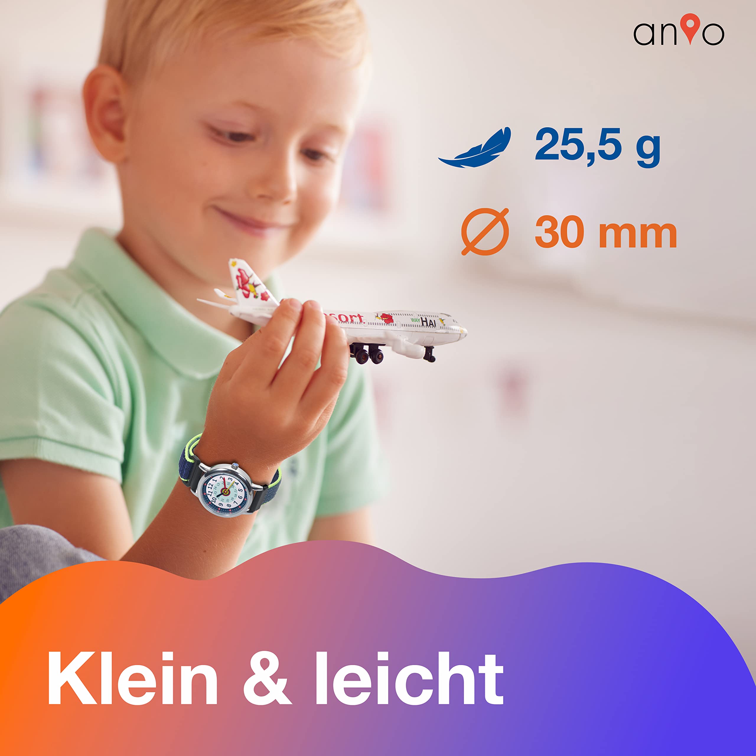 Anio3 Armbanduhr Kinder Lernuhr - Kinderuhr zum Lernen der Uhrzeiten ab 6 Jahre, wasserdicht bis 5 bar, Kinderuhr für Jungen und Mädchen