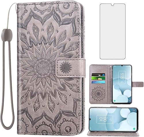 Asuwish Phone Case for TCL 40 XL T608MTCL 40 T T608DL Wallet with Tempered Glass Screen Protector and Sunflower Leather Slim Flip Cover Card Holder