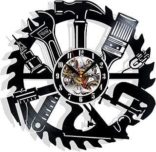 Carpenter Tools Vinyl Record Wall Clock Tool for Lumberjack Wood Saw Tapeline Surprise Ideas Best Friends Birthdays Art Home Room Decor Gift for Birthday Holiday Christmas 12â€ LP Clock Black