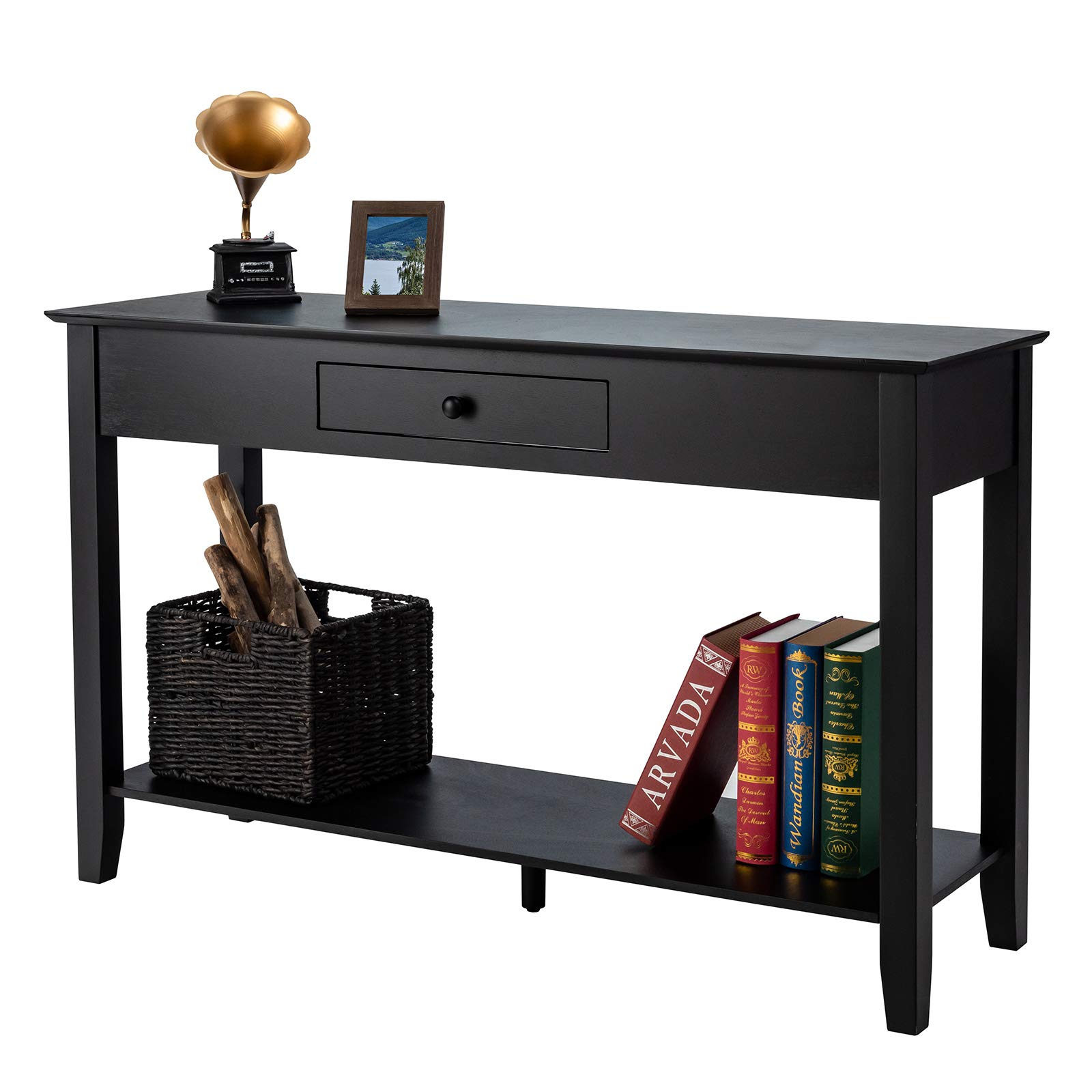 COSTWAY Console Table, Wooden Narrow Hall Desk End Sofa Side Table with Drawer, Storage Shelf and 5 Legs, Couch Display Accent Table for Hallway, Entryway and Living Room, 121 x 38 x 76cm, Black