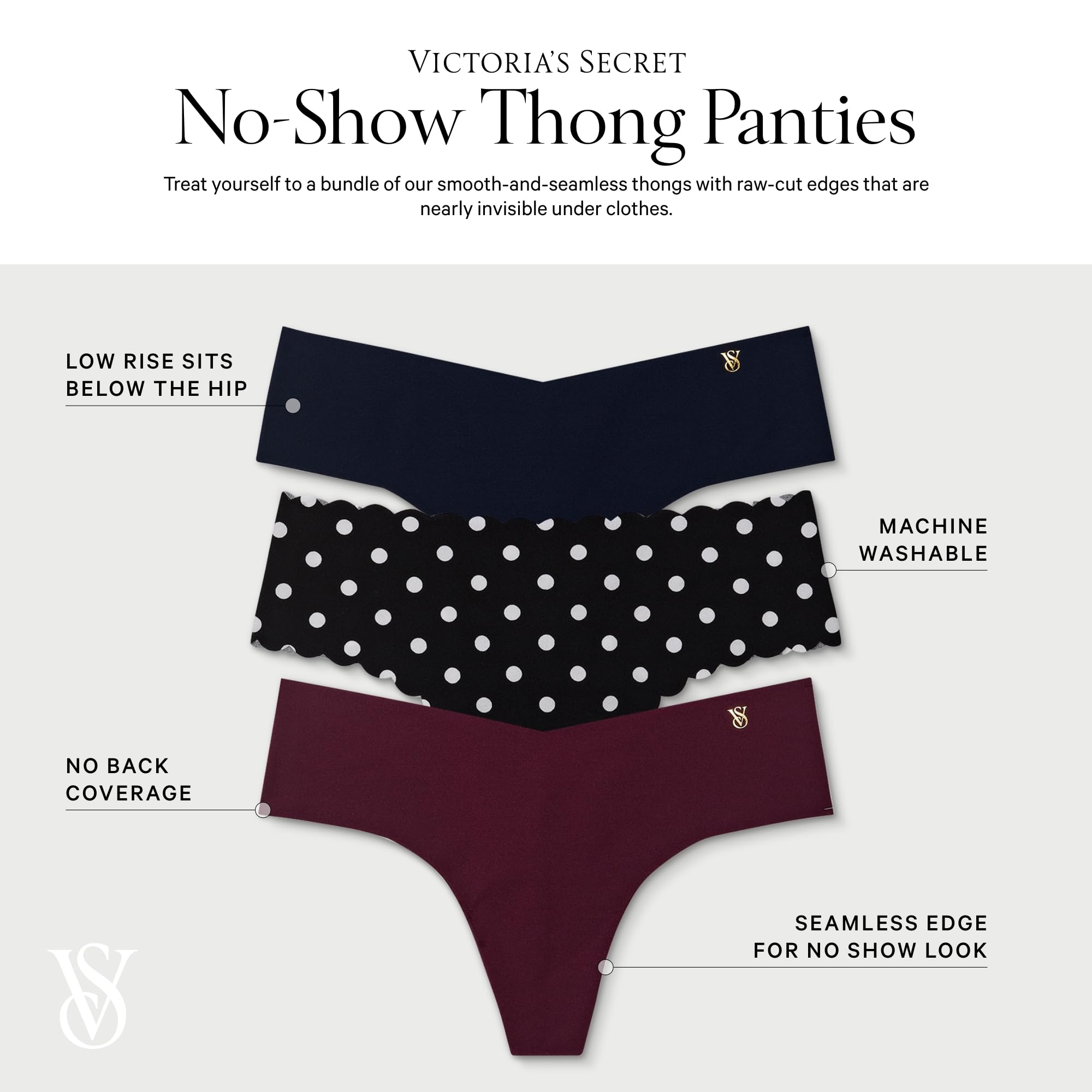 Victoria's Secret Women's No Show Thong Underwear, Panties for Women, Multi Pack (XS-XXL): Small Solid & Dot Mix
