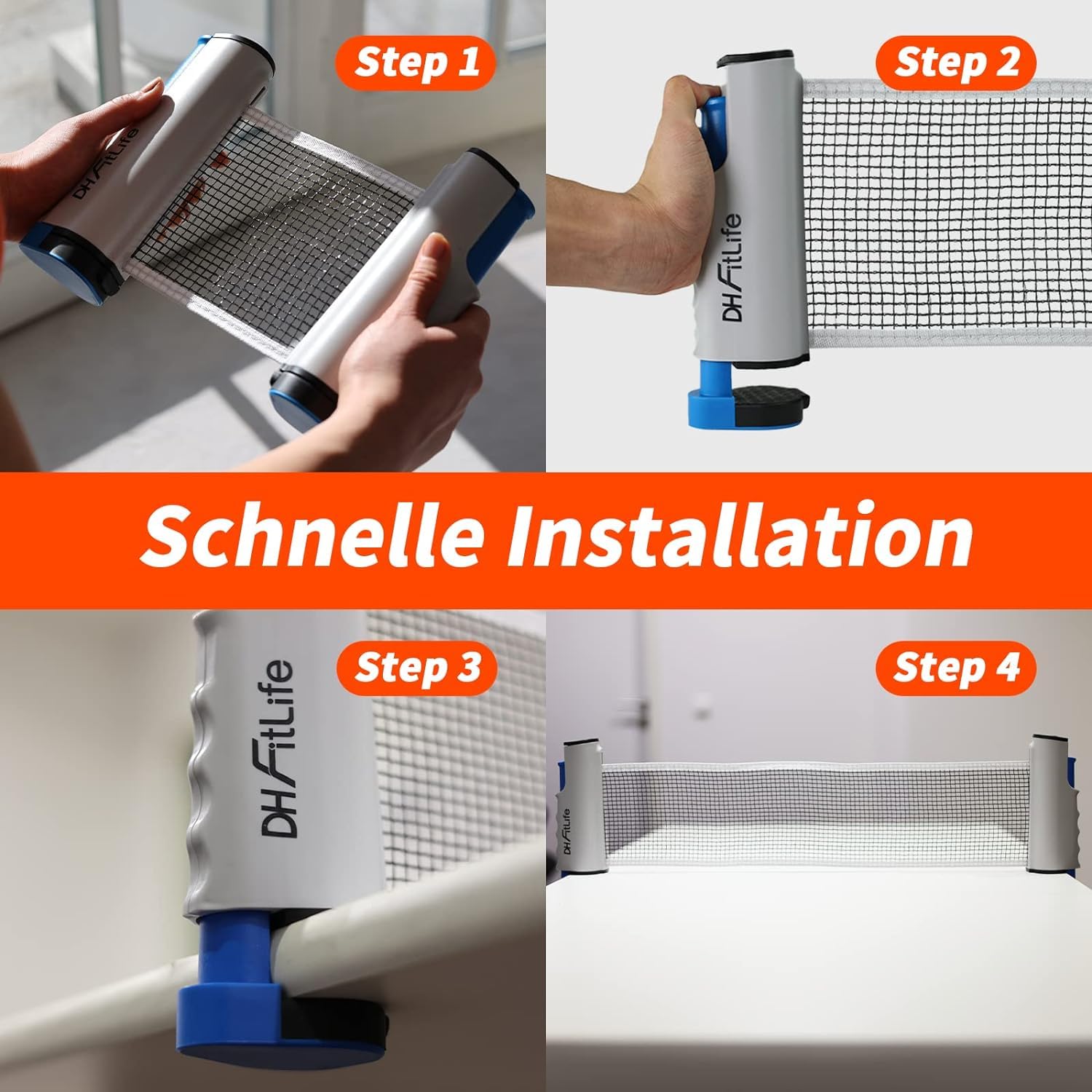 DH FitLife Tischtennisschläger Set für 2 Spieler, mit ausziehbarem mobilen Tischtennisnetz, 3 Tischtennisbälle, 2 Schläger, inkl. Aufbewahrungstasche, für jeden Tisch, Tischtennis Set mit Netz