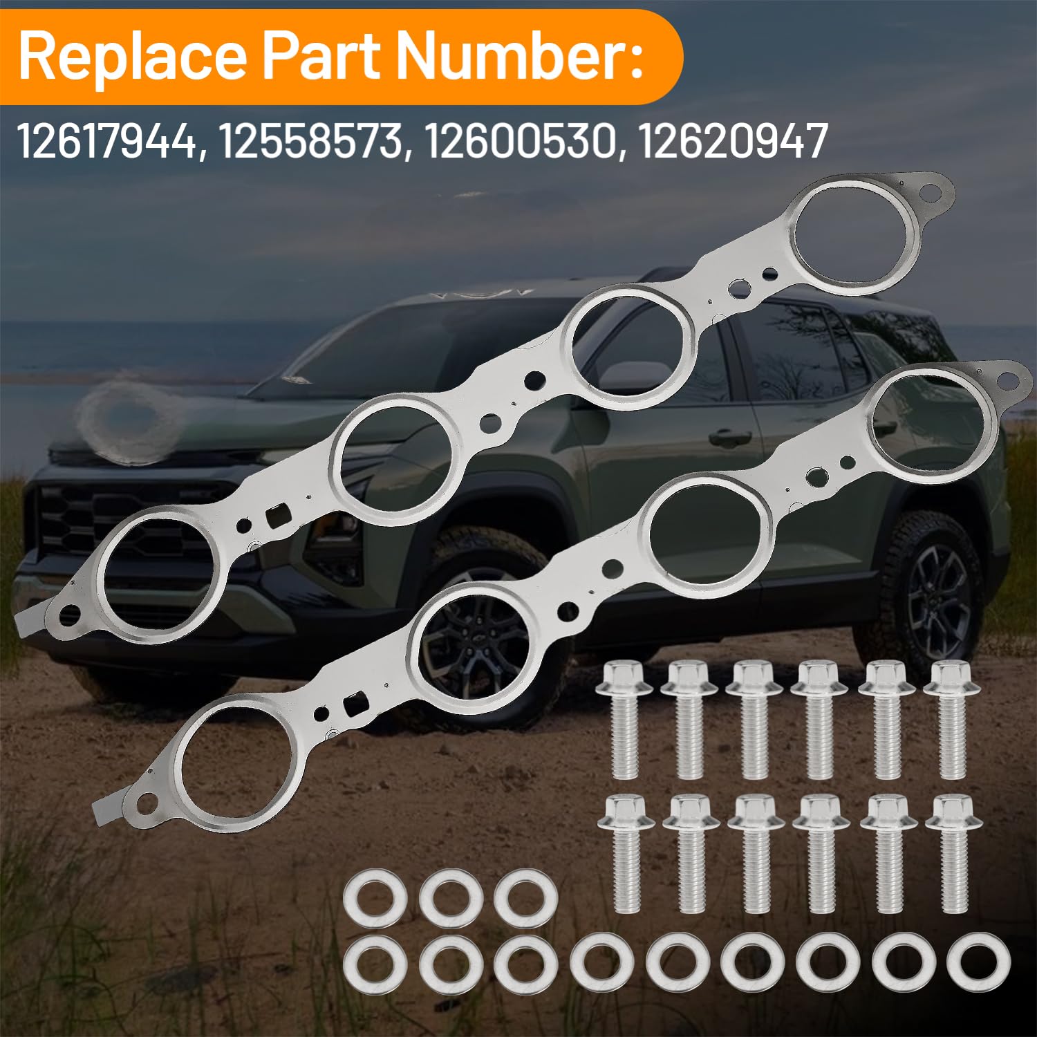 12617944 Exhaust Manifold Header Gasket Bolt for LS for Chevy for Silverado for Camaro for Caprice for Corvette for Tahoe for Sierra for CTS for Escalade 4.8L 5.3L 5.7L 6.0L 6.2L for LS1 LS2 LS3 LS6