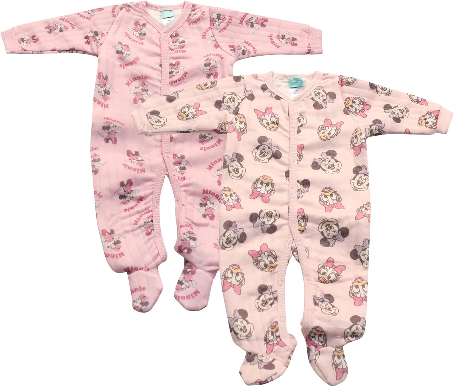 Magic Threadz Disney Clothes Baby Girls 2-Pack Quilted Footie Coveralls - Minnie Mouse and Princess Bodysuits (0/3M-6/9M)