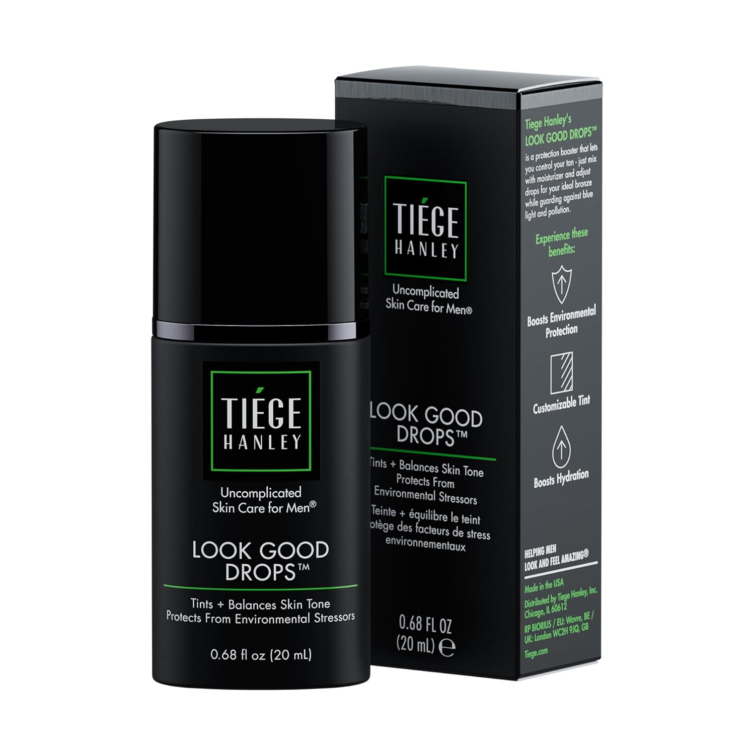 Tiege Hanley Look Good Tanning Drops for Men, Daily Tinted Face Moisturizer Mix-In with Hyaluronic Acid for Hydration, Natural Tan Finish and Antioxidant Support, Men’s Skin Care, 20 ML