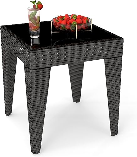 Miniatura 10 de kinbor Mesa auxiliar para exteriores, mesas de porche pequeñas, mesas auxiliares de mimbre, mesa auxiliar de patio para patio trasero piscina