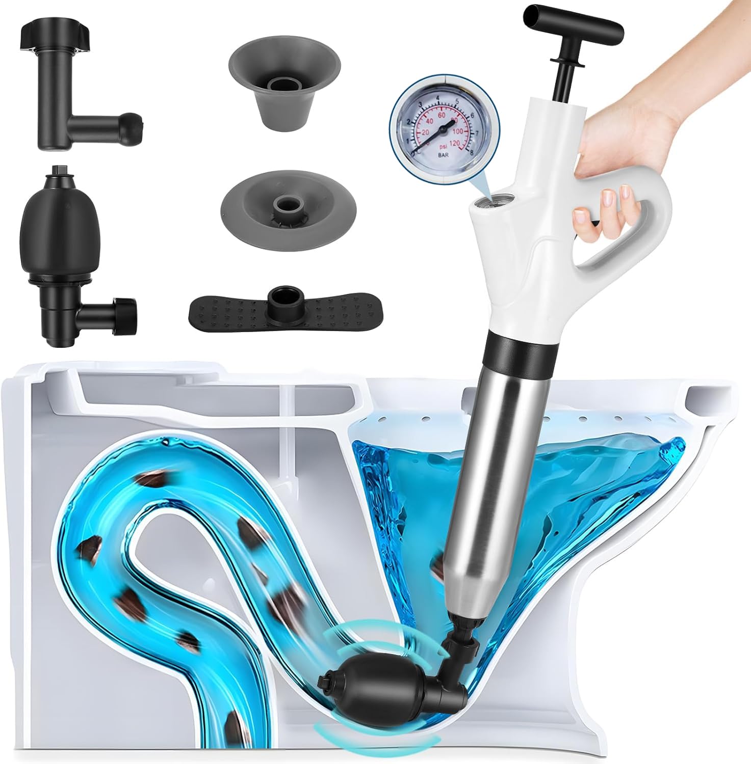 Toilet Plunger, High Pressure Toilet Unblocker