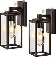 Vista 33 de VIANIS Paquete de 2 luces de garaje para exteriores, iluminación de pared exterior de anochecer a amanecer, farol de madera con textura de grano