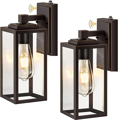 Miniatura 33 de VIANIS Paquete de 2 luces de garaje para exteriores, iluminación de pared exterior de anochecer a amanecer, farol de madera con textura de grano