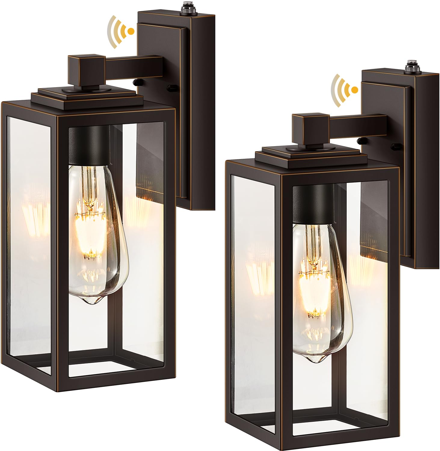 VIANIS Dusk to Dawn Outdoor House Lights Wall Mount, 2 Packs Oil Rubbed Bronze Gold Trim Exterior Garage Lighting Fixtures, Farmhouse Outdoor Wall Sconce Lantern for Porch Patio, Anti-Rust Waterproof