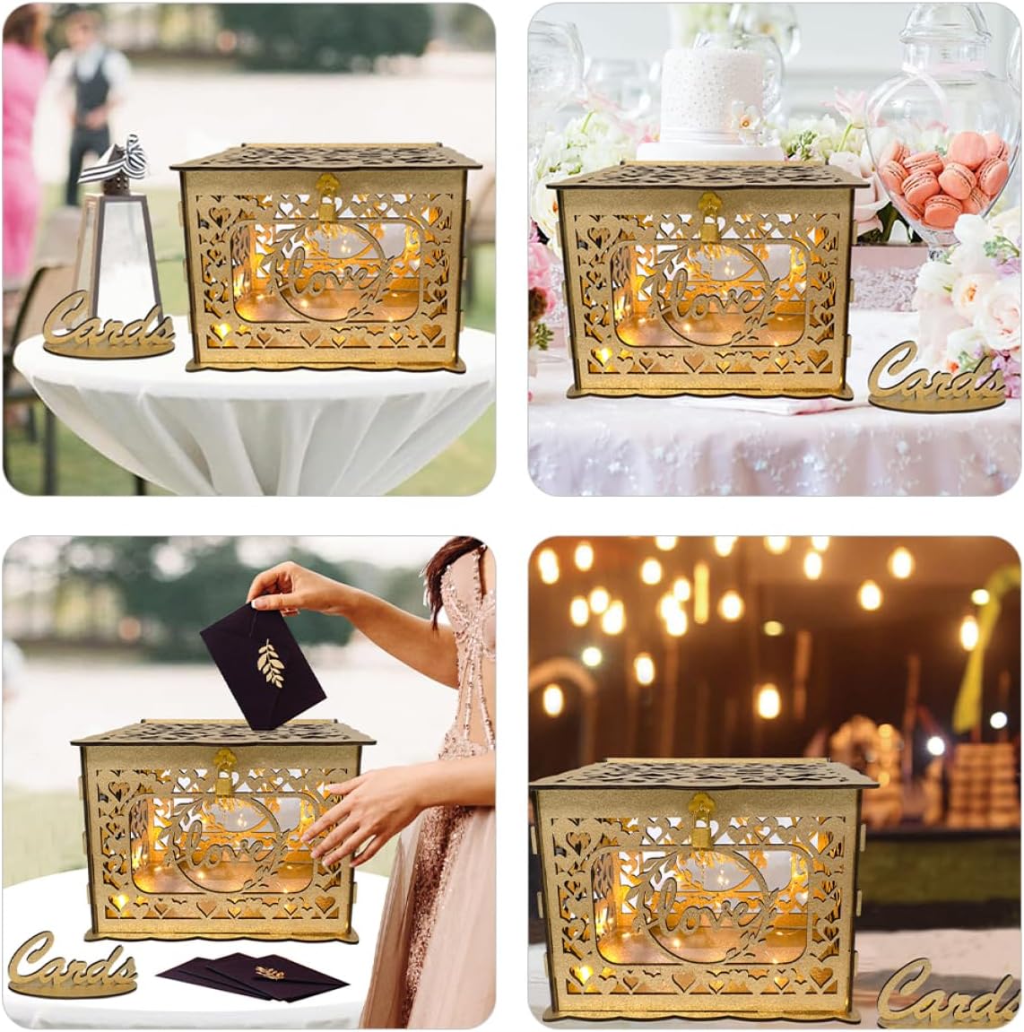 1set Wooden Card Box Hollow Design for Weddings Birthdays and Anniversaries Container for Greeting Cards Envelopes and Messages Rustic for Special Occasions