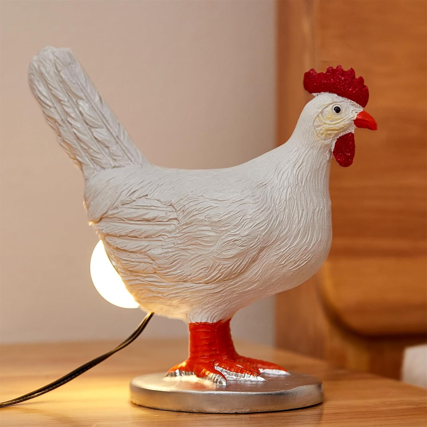 Chicken Egg Lamp Funny Chicken lamp with Egg in Lifelike LED Chicken Night Lights with USB Resin Warm Table Light Decor Birthday Christmas Gifts for Kids Friends (A)…