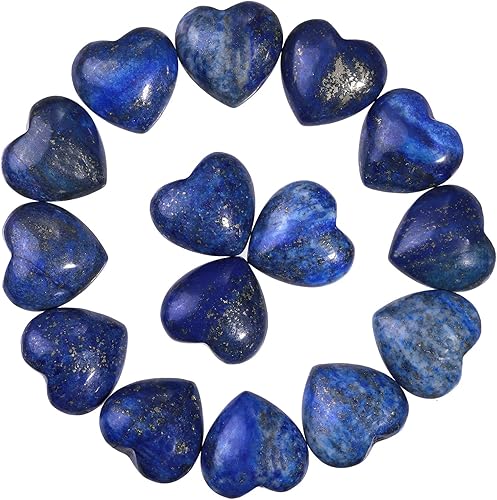mookaitedecor Piedras de cristal de lapislázuli con forma de corazón, piedra de preocupación tallada para reiki, sanación y equilibrio, decoración