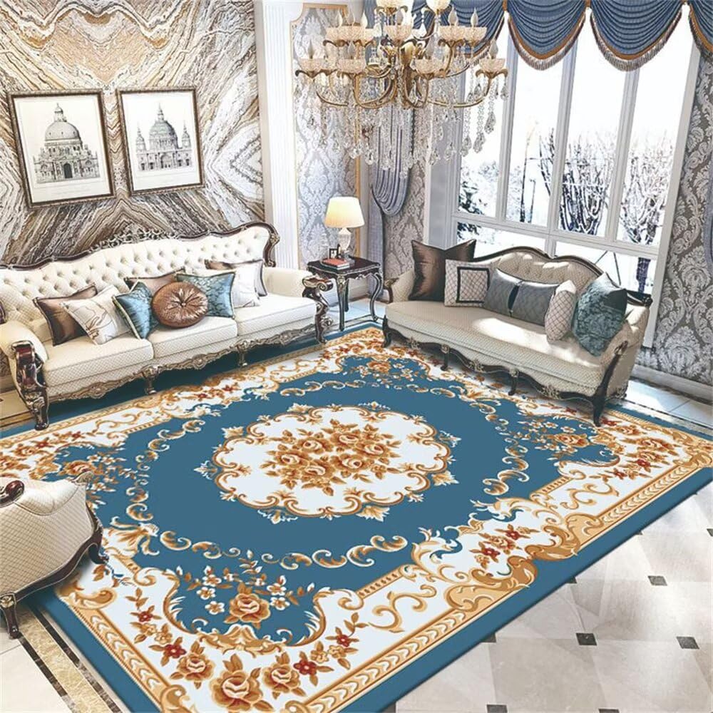 Tapis de terrasse bleu floral vintage 200x200cm pour un salon moderne chic