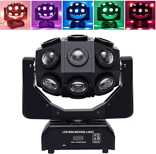 Miniatura 5 de Eapmic Luz de haz de cabeza móvil 5 en 1, 180 W, 18 luces LED de escenario de cabeza móvil, DMX activadas por sonido, haz giratorio para DJ, luz