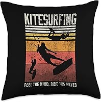 Vista 1 de Summer Kitesurf Apparel For Kitesurfers Distressed Kitesurfing Feel The Wind, Ride The Waves Throw Pillow, 18x18, Multicolor