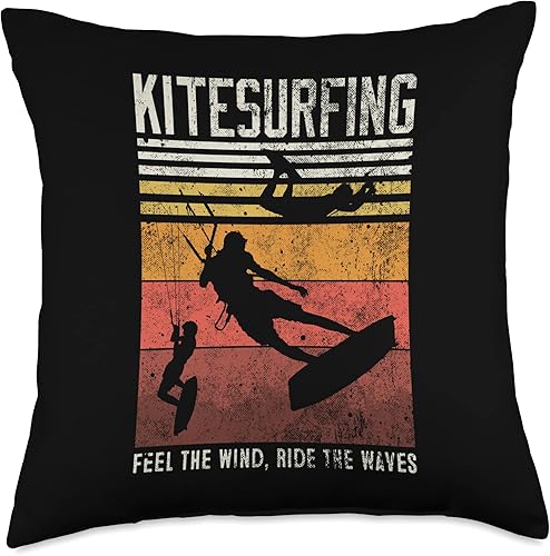 Summer Kitesurf Apparel For Kitesurfers Distressed Kitesurfing Feel The Wind, Ride The Waves Throw Pillow, 18x18, Multicolor