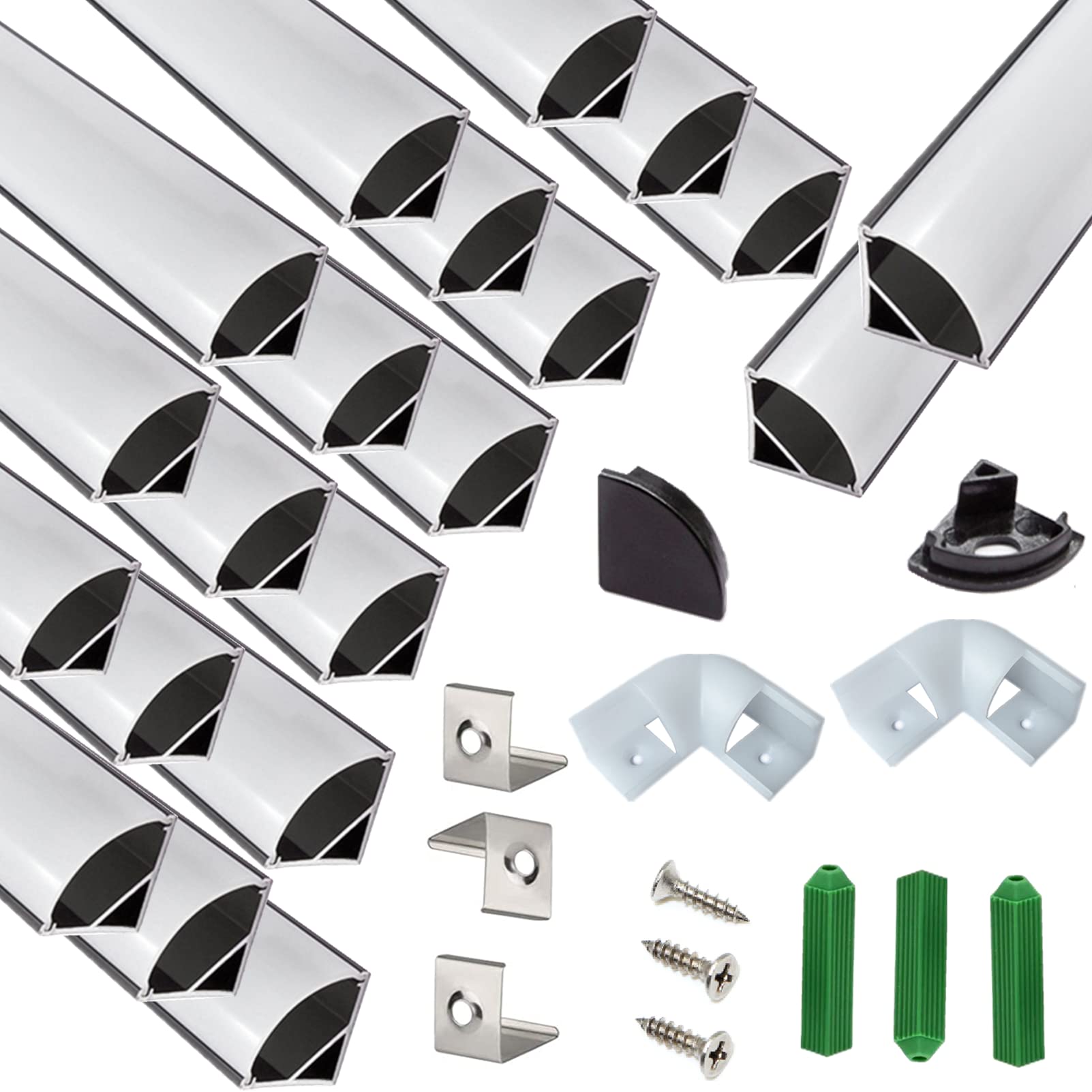 THMOOTHER UV Resistance 3.28FT V Shape LED Strip Black Channel Diffuser,20-Pack Aluminum Profiles with Frosted Cover and Corner Connector, Tape Track for Cabinet Stairs Wall Outdoor (3.28FT, 20)