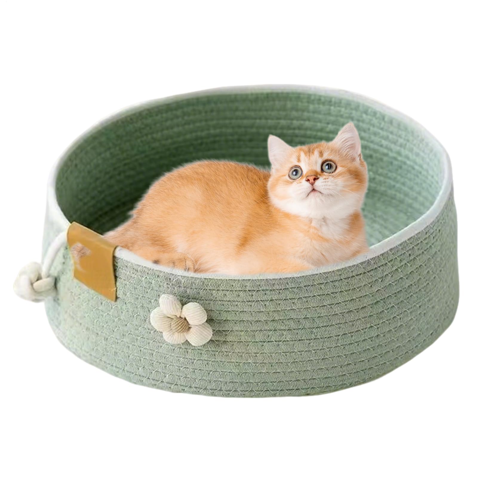 Cama de gato grande tejida con cojín y rascador integrado para el descanso felino en casa