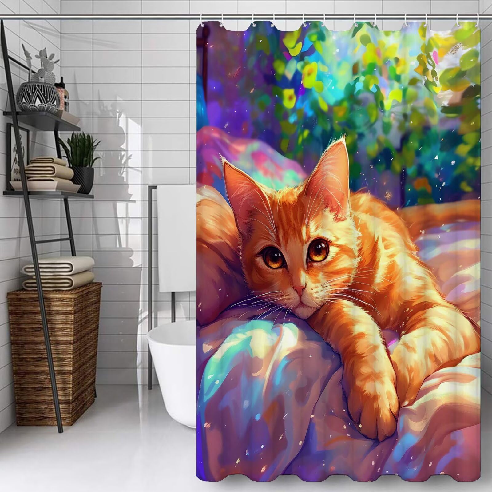 Rideau de douche chat imperméable pour éviter les éclaboussures au sol