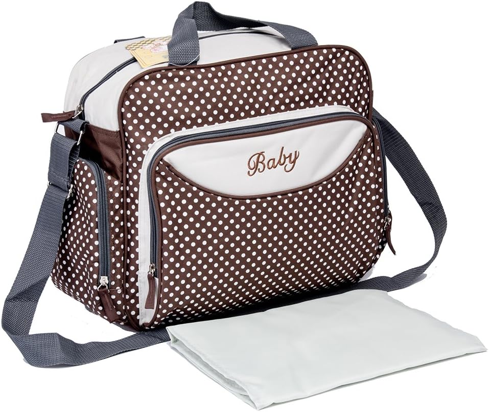 Mom Miya Baby Diaper Bag Nappy Changing Bag Large Capacity Multi Function Waterproof Mummy Handbag Wave Point 3 Color (Brown)