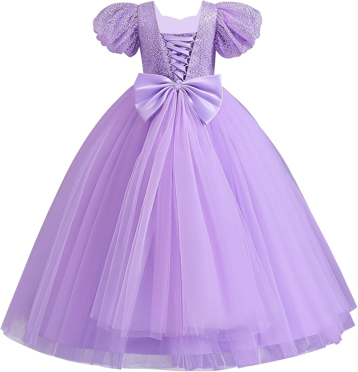 IDOPIP Flower Girl Sequin Lace-up Bow Dress for Kid Wedding Bridesmaid Pageant Party Formal Long Gown Communion Tulle Dresses