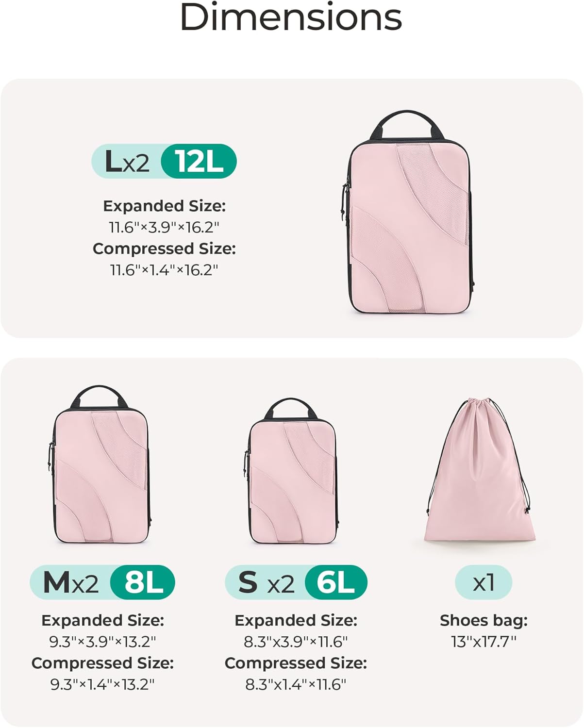 BAGSMART Compression Packing Cubes, 6 Set/4 Set/2 Set Travel Packing Cubes for Carry on Suitcases, Compression Suitcase Organizers Bag Set & Travel Cubes for Luggage, Lightweight Packing Organizers