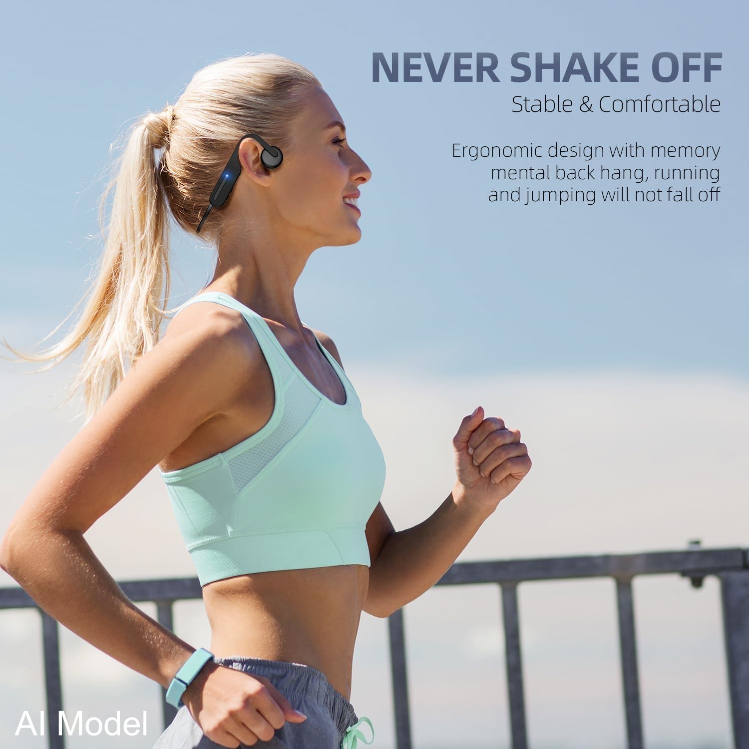 X14 - Auriculares Bluetooth 5.3 de conducción ósea, negros, inalámbricos para correr, deportes al aire libre