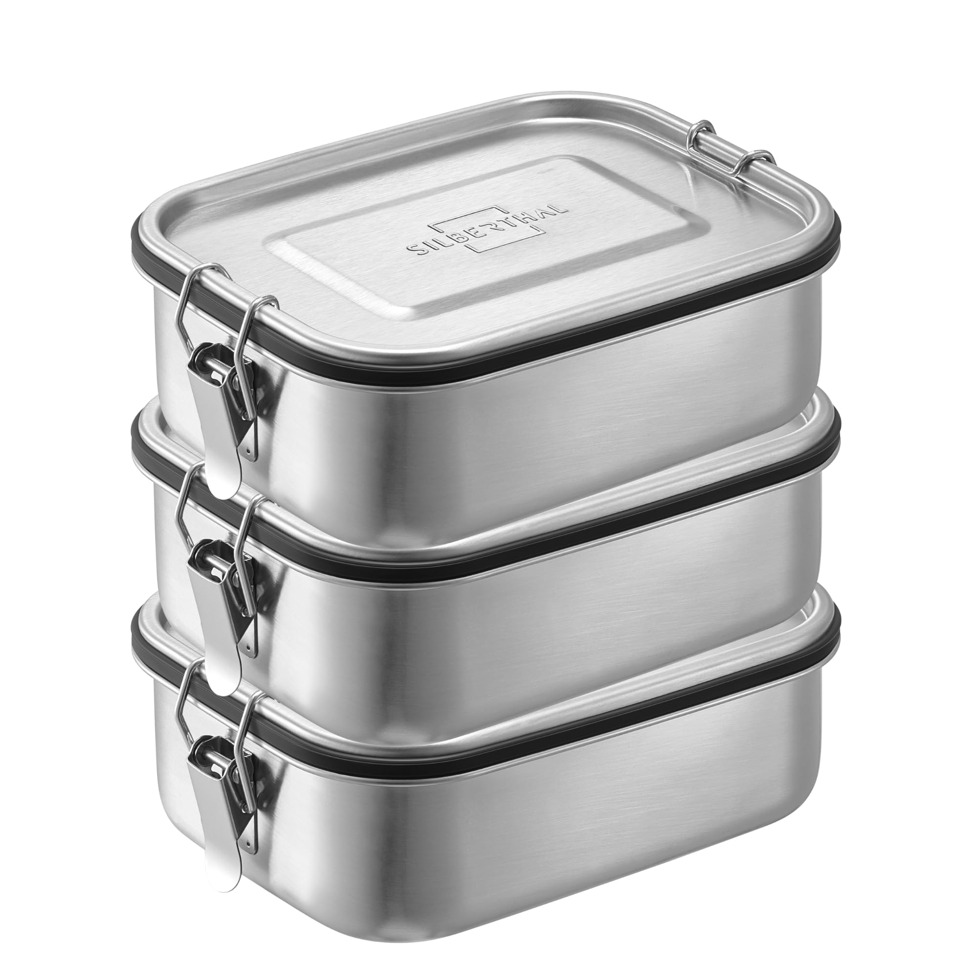SILBERTHAL Set 3 fiambreras acero inoxidable hermeticas - 1200 ml - Fiambreras metalica trabajo - Con separador