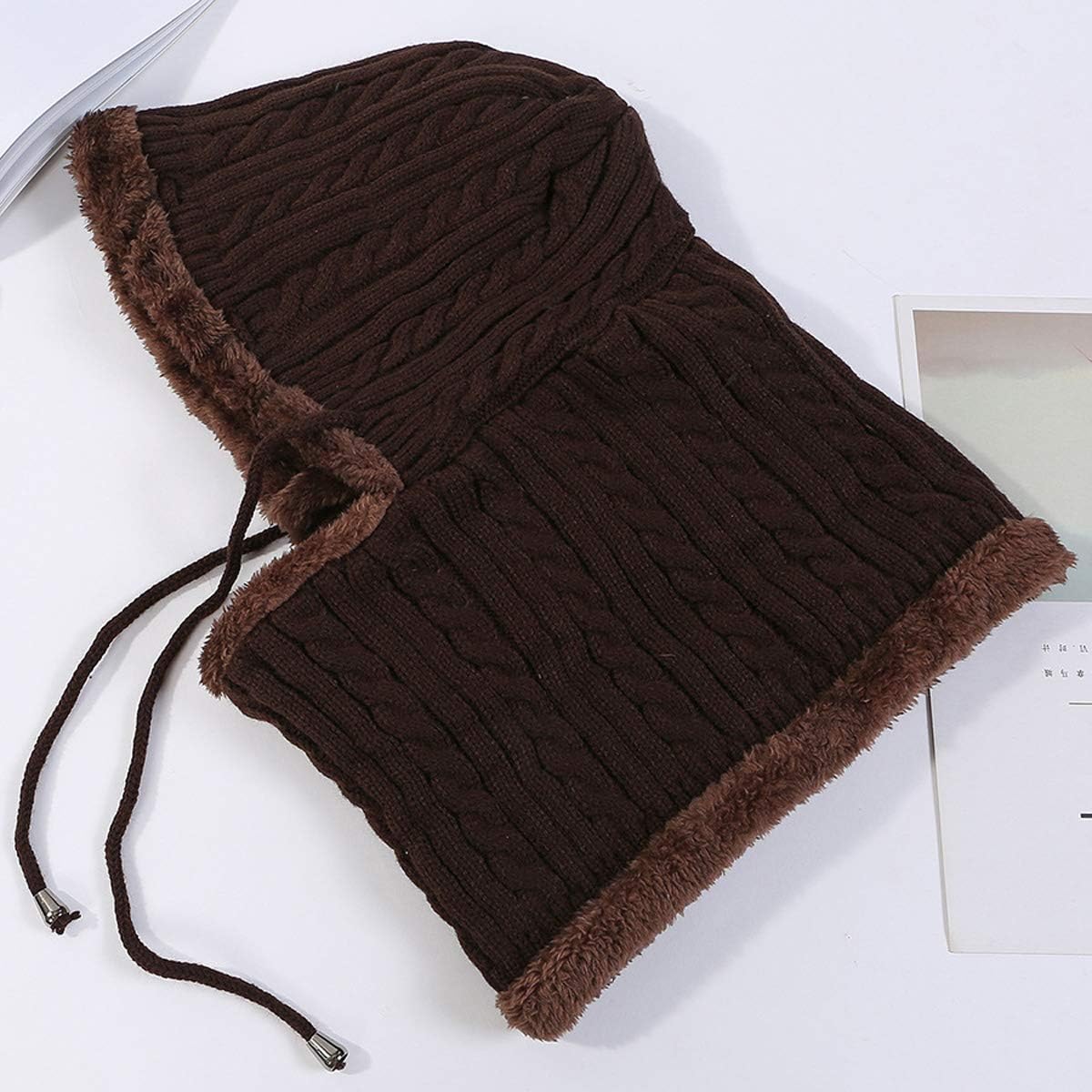 Women Winter Beanie Hats One-Piece Fleece Lined Knit Balaclavas Mask Set Skull Neck Circle Scarf Ski Snow Hat Cap with Pompom - Image 2