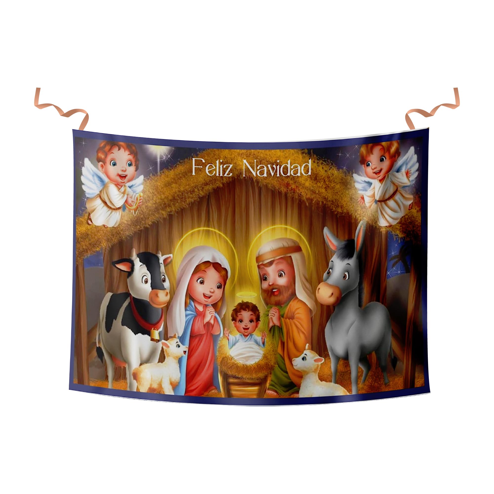 Balconera de Navidad niño Jesús. Decoración navideña colgadura religiosa el niño Dios ha nacido. Colgaduras de tela para Navidad. (100 x 70 cm.)