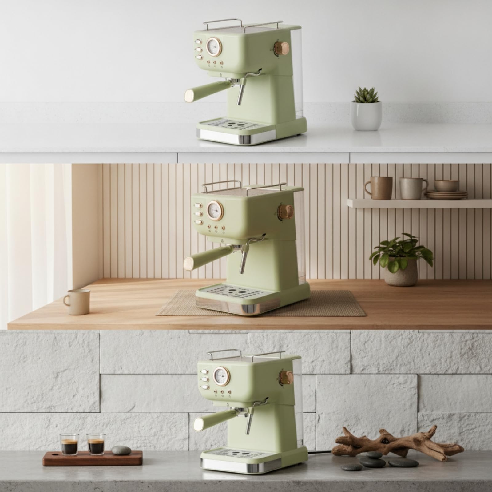 Cafetera Espresso Máquina Cafetera Cafetera Espresso Cafetera Capuchinera con Vaporizador Integrado Panel de Control, Verde, CM3120 Estándar Europeo Verde