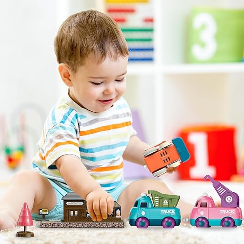 Miniatura 6 de Juego de tren para niños pequeños, juguetes magnéticos de tren para niños pequeños de 3 años, 4 piezas, camiones de tren de juguete para niños y